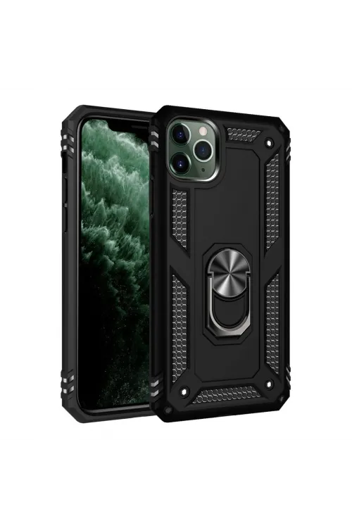 Apple İphone 11 Pro Kılıf Sofya Yüzüklü Silikon Kapak - Siyah