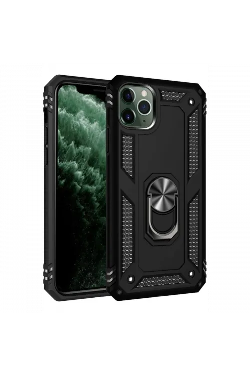 Apple iPhone 11 Pro Kılıf Sofya Yüzüklü Silikon Kapak - Siyah
