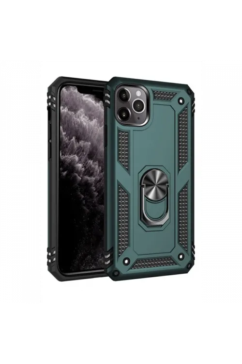 Apple iPhone 11 Pro Kılıf Sofya Yüzüklü Silikon Kapak - Yeşil