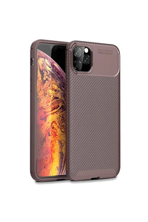 Apple İphone 11 Pro Max Kılıf Auto Focus Karbon Kapak - Kahverengi