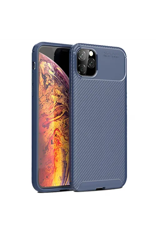 Apple İphone 11 Pro Max Kılıf Auto Focus Karbon Kapak - Lacivert