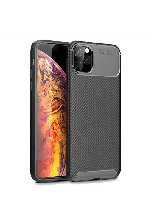 Apple İphone 11 Pro Max Kılıf Auto Focus Karbon Kapak - Siyah