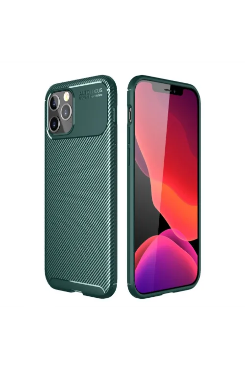 Apple İphone 11 Pro Max Kılıf Auto Focus Karbon Kapak - Yeşil