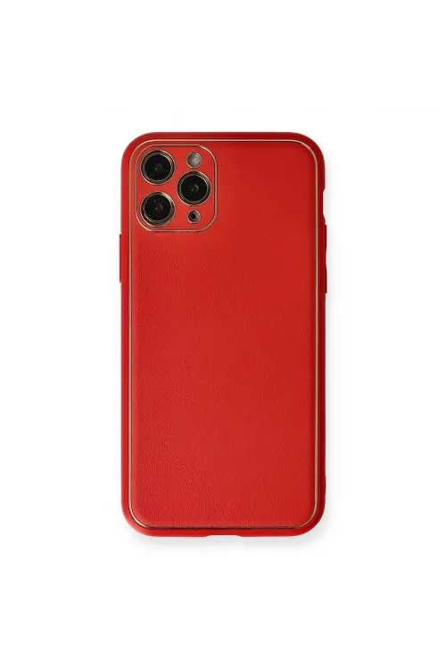 Apple İphone 11 Pro Max Kılıf Coco Deri Silikon Kapak - Kırmızı
