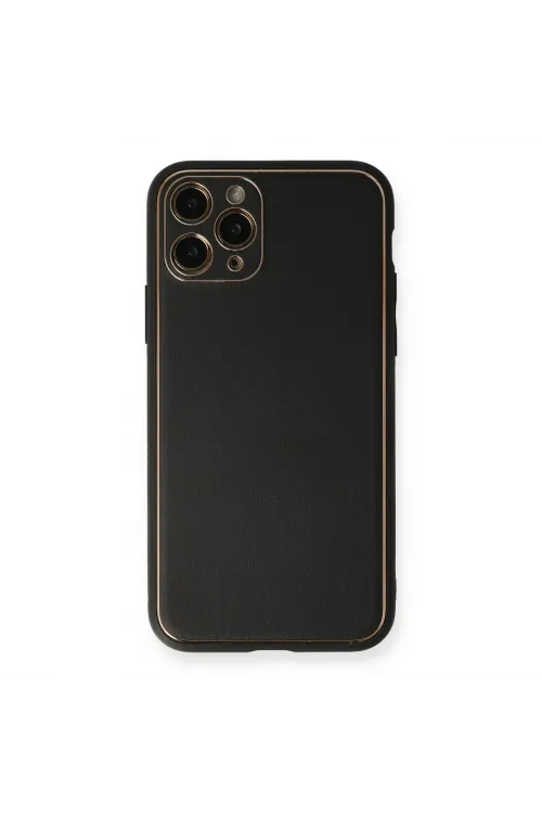 Apple İphone 11 Pro Max Kılıf Coco Deri Silikon Kapak - Siyah