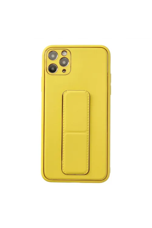 Apple İphone 11 Pro Max Kılıf Coco Deri Standlı Kapak - Sarı