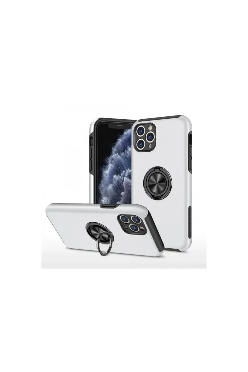 Apple İphone 11 Pro Max Kılıf Elit Yüzüklü Kapak - Gümüş