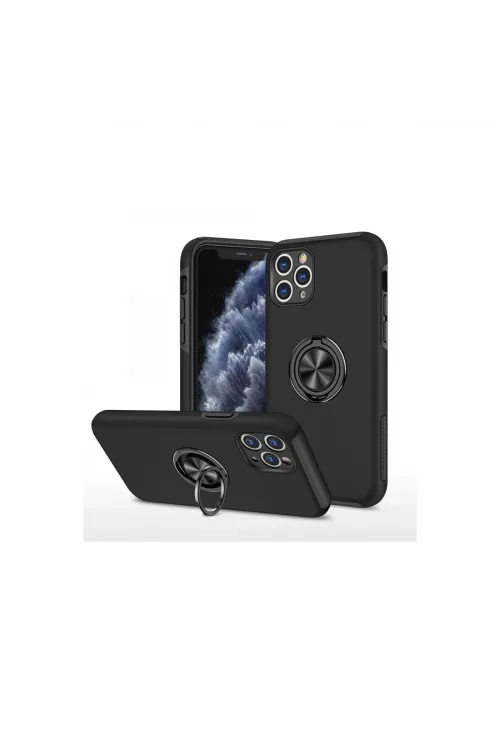 Apple İphone 11 Pro Max Kılıf Elit Yüzüklü Kapak - Siyah
