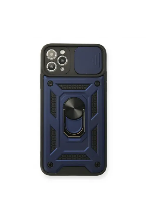 Apple İphone 11 Pro Max Kılıf Pars Lens Yüzüklü Silikon - Lacivert