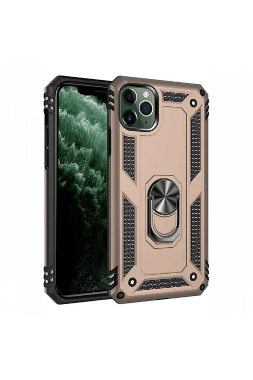 Apple iPhone 11 Pro Max Kılıf Sofya Yüzüklü Silikon Kapak - Gold