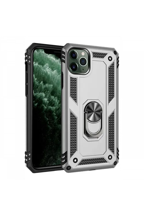 Apple iPhone 11 Pro Max Kılıf Sofya Yüzüklü Silikon Kapak - Gümüş