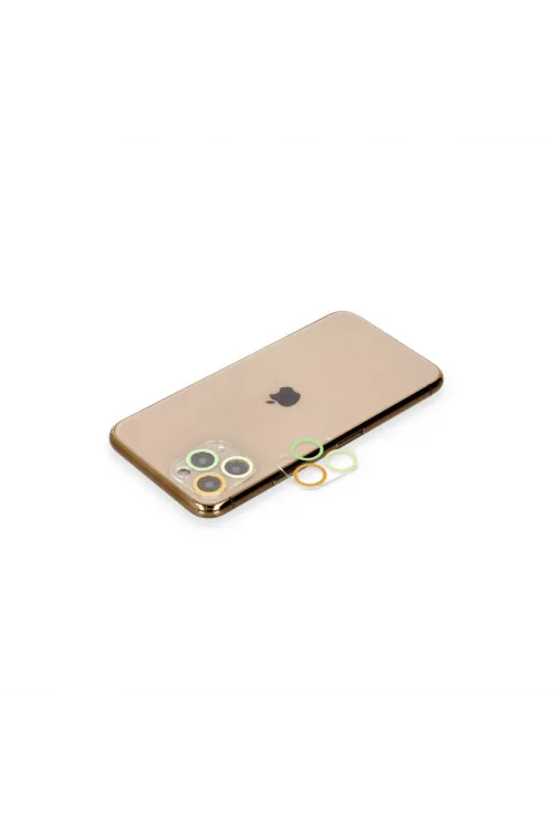 Apple İphone 11 Pro Max Renkli Kamera Lens Koruma Cam - Sarı-turuncu