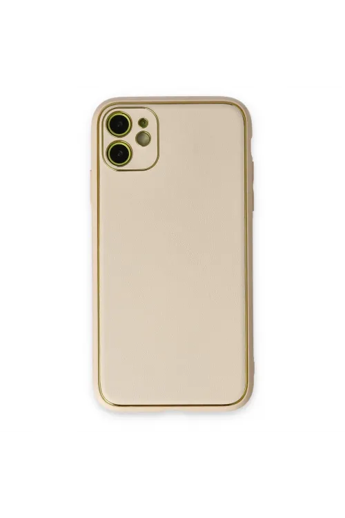 Apple İphone 12 Kılıf Coco Deri Silikon Kapak - Gold