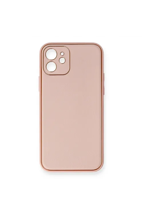 Apple İphone 12 Kılıf Coco Deri Silikon Kapak - Pembe