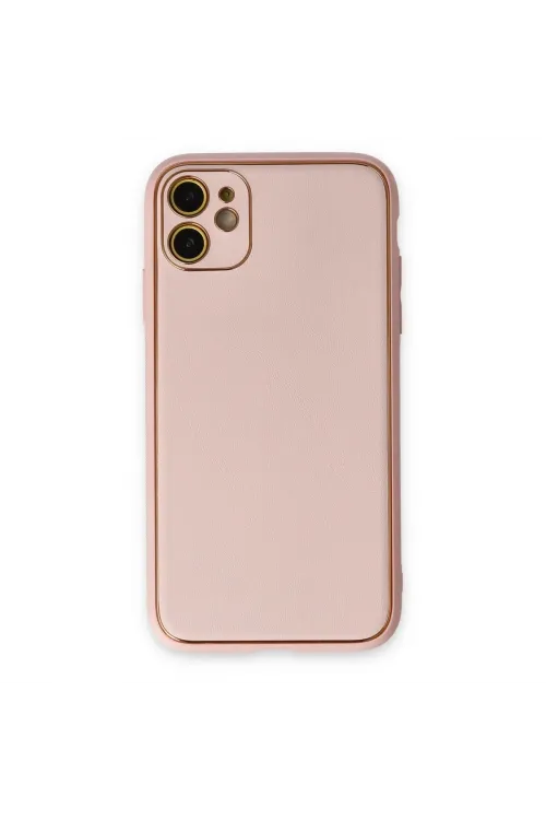 Apple İphone 12 Kılıf Coco Deri Silikon Kapak - Pudra