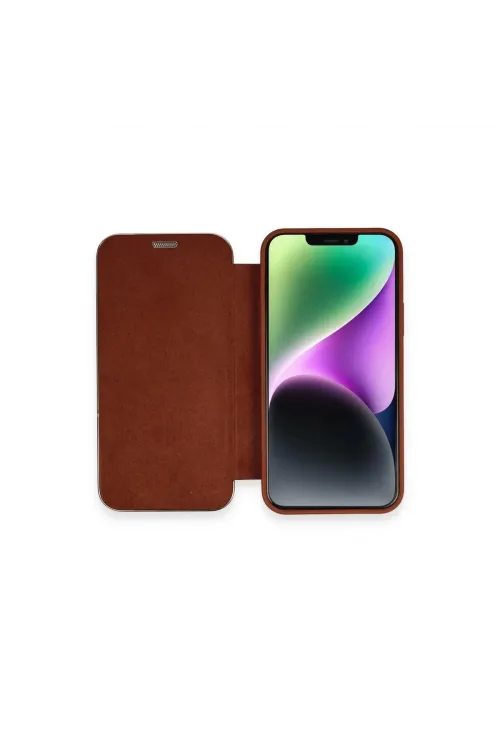 Apple İphone 12 Kılıf Dolpin Kapaklı - Kahverengi