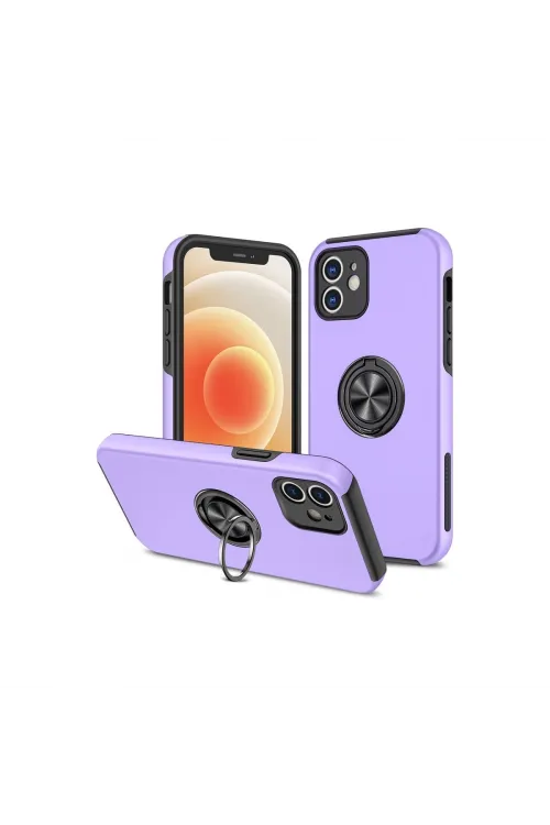 Apple İphone 12 Kılıf Elit Yüzüklü Kapak - Mor