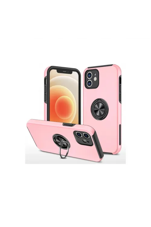Apple İphone 12 Kılıf Elit Yüzüklü Kapak - Pembe