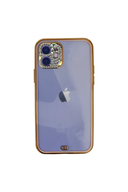 Apple İphone 12 Kılıf Liva Taşlı Silikon - Pembe