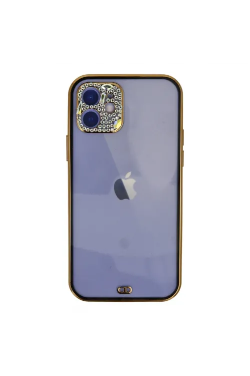 Apple İphone 12 Kılıf Liva Taşlı Silikon - Siyah
