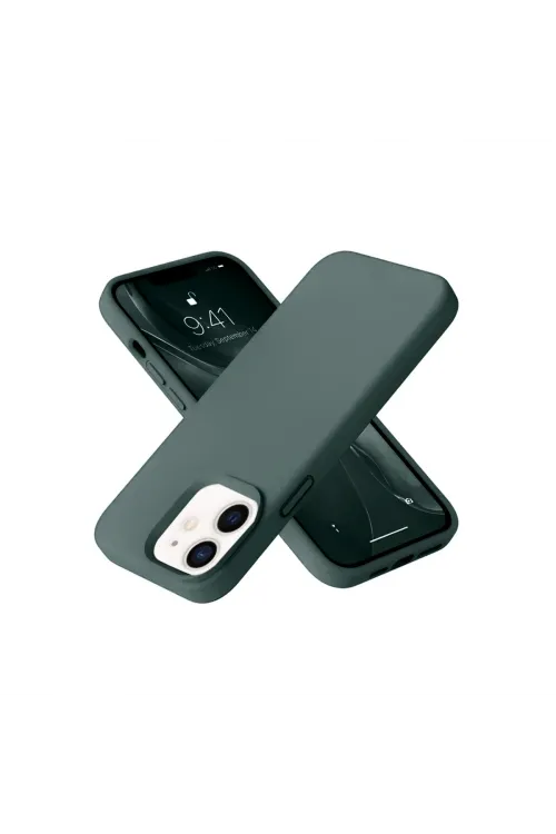 Apple İphone 12 Kılıf Nano İçi Kadife Silikon - Koyu Yeşil