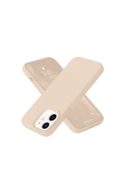 Apple İphone 12 Kılıf Nano İçi Kadife Silikon - Pudra