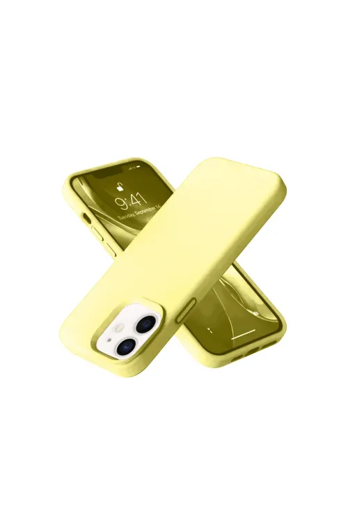 Apple İphone 12 Kılıf Nano İçi Kadife Silikon- Sarı