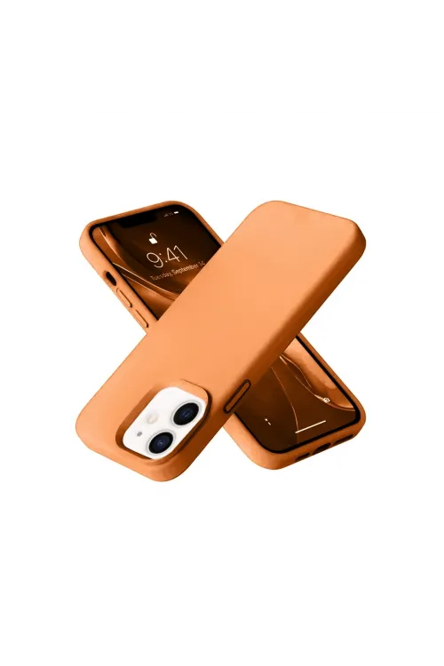 Apple İphone 12 Kılıf Nano İçi Kadife Silikon - Turuncu