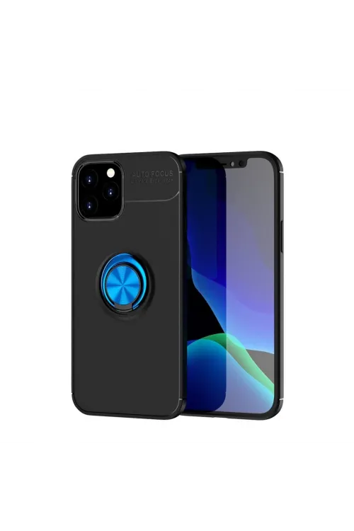 Apple İphone 12 Kılıf Range Yüzüklü Silikon - Siyah-mavi