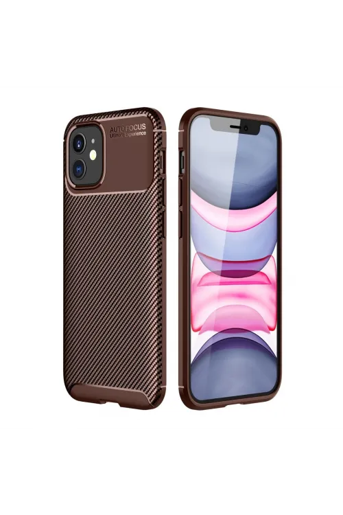 Apple İphone 12 Mini Kılıf Auto Focus Karbon Kapak - Kahverengi