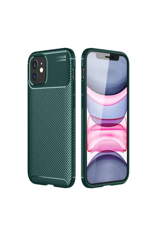 Apple İphone 12 Mini Kılıf Auto Focus Karbon Kapak - Yeşil