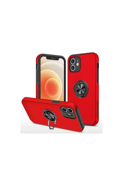 Apple İphone 12 Mini Kılıf Elit Yüzüklü Kapak - Kırmızı