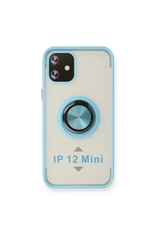 Apple İphone 12 Mini Kılıf Montreal Yüzüklü Silikon Kapak - Buz Mavi