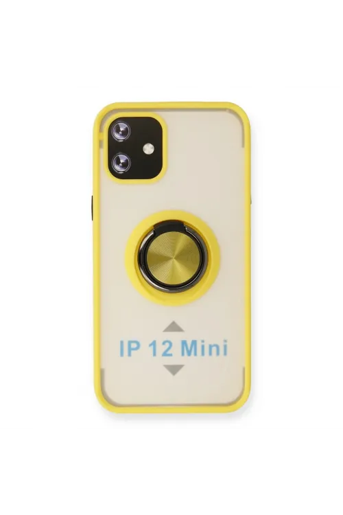 Apple İphone 12 Mini Kılıf Montreal Yüzüklü Silikon Kapak - Sarı