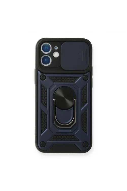 Apple İphone 12 Mini Kılıf Pars Lens Yüzüklü Silikon - Lacivert