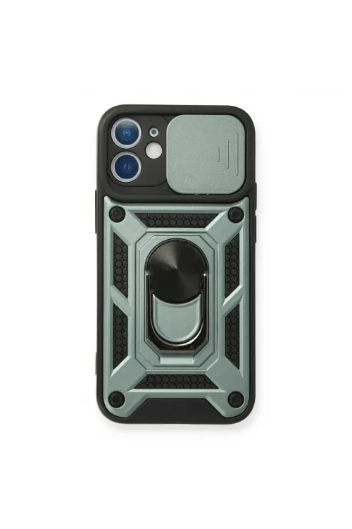 Apple İphone 12 Mini Kılıf Pars Lens Yüzüklü Silikon - Yeşil