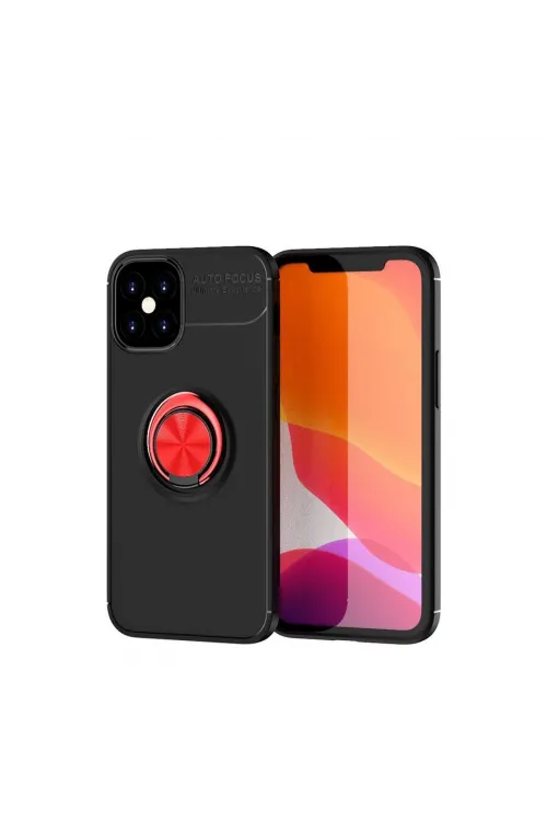 Apple İphone 12 Mini Kılıf Range Yüzüklü Silikon - Siyah-kırmızı