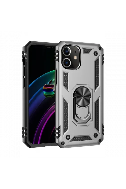 Apple iPhone 12 Mini Kılıf Sofya Yüzüklü Silikon Kapak - Gümüş