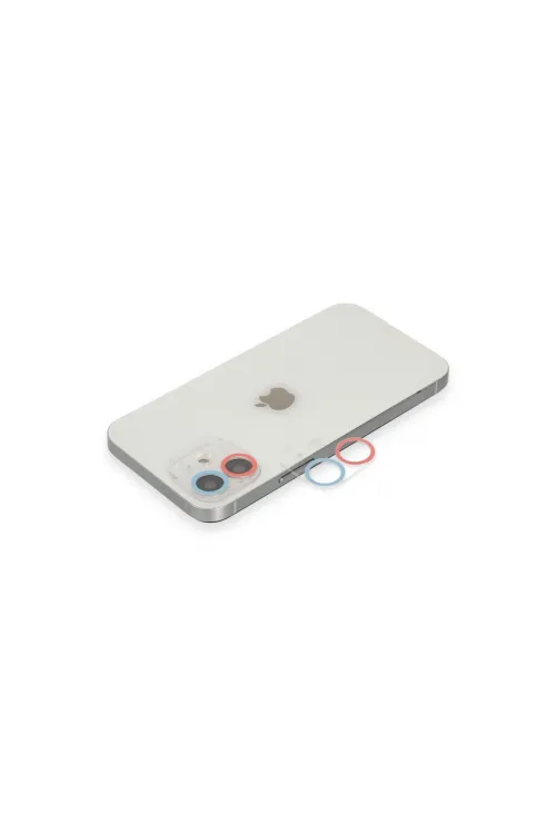 Apple İphone 12 Mini Renkli Kamera Lens Koruma Cam - Pembe-mavi