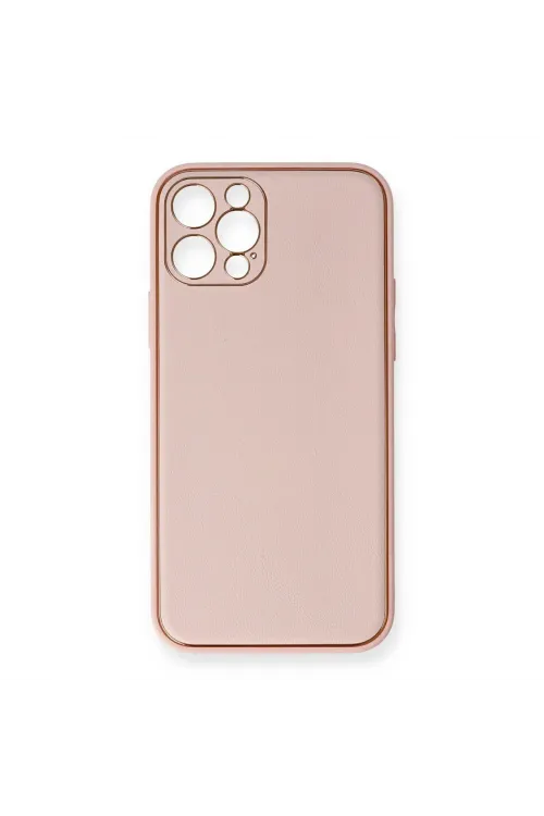 Apple İphone 12 Pro Kılıf Coco Deri Silikon Kapak - Pembe