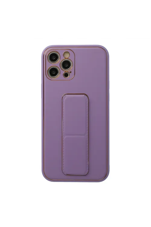 Apple İphone 12 Pro Kılıf Coco Deri Standlı Kapak - Lila
