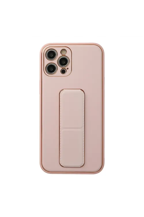 Apple İphone 12 Pro Kılıf Coco Deri Standlı Kapak - Pembe