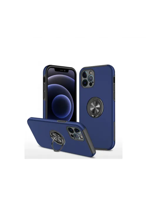 Apple İphone 12 Pro Kılıf Elit Yüzüklü Kapak - Lacivert