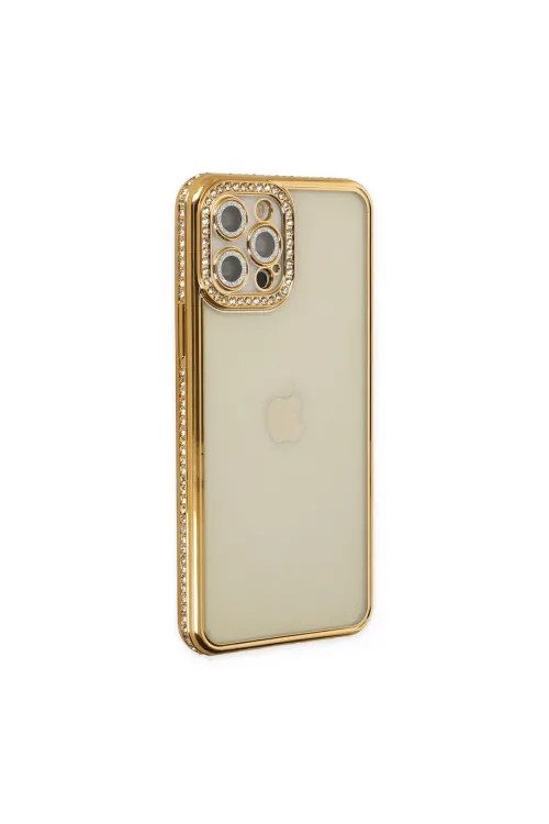 Apple İphone 12 Pro Kılıf Joke Taşlı Silikon - Gold