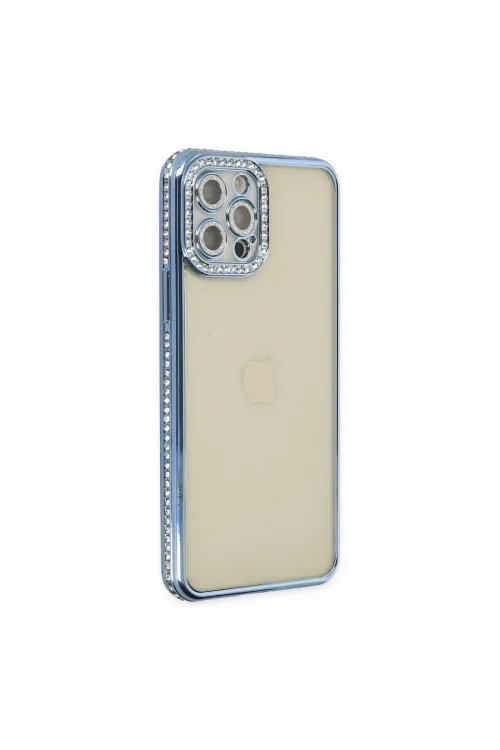 Apple İphone 12 Pro Kılıf Joke Taşlı Silikon - Mavi