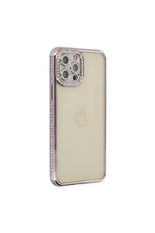 Apple İphone 12 Pro Kılıf Joke Taşlı Silikon - Mor