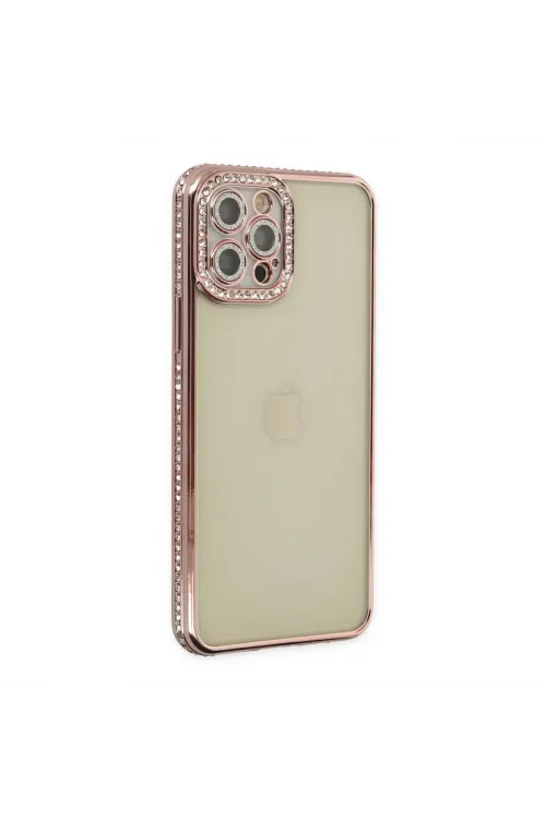 Apple İphone 12 Pro Kılıf Joke Taşlı Silikon - Pembe