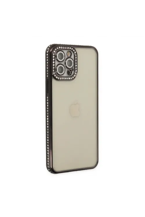 Apple İphone 12 Pro Kılıf Joke Taşlı Silikon - Siyah