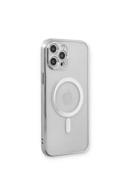 Apple İphone 12 Pro Kılıf Magneticsafe Lazer Silikon - Gümüş