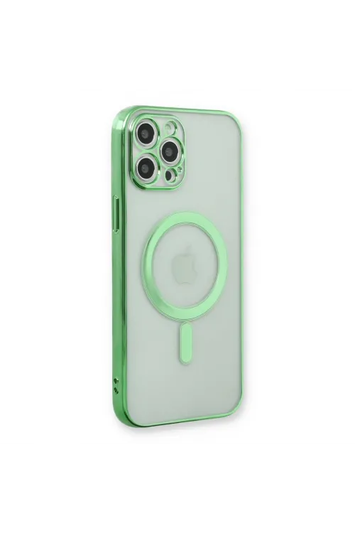 Apple İphone 12 Pro Kılıf Magneticsafe Lazer Silikon - Haki Yeşil